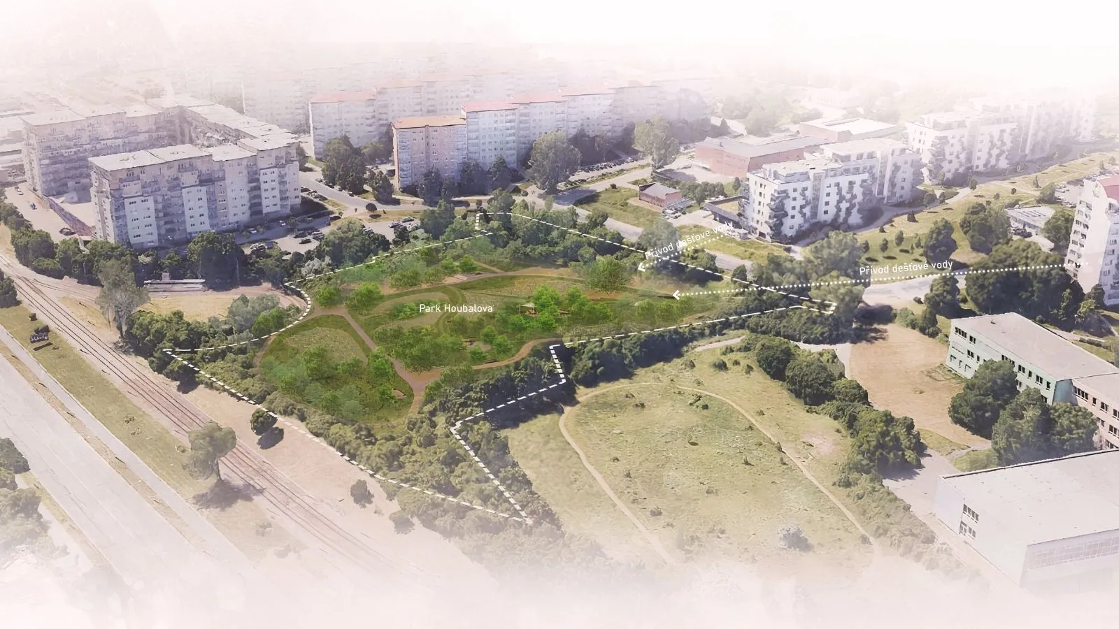 Park Houbalova v Líšni: park, který zadrží dešťovou vodu ze střech paneláků