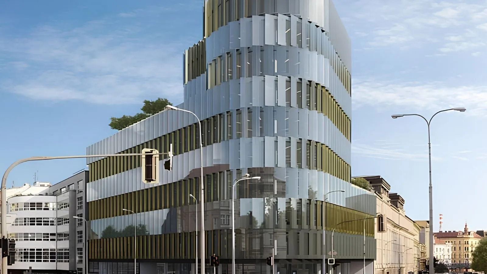 Nároží Koliště a Milady Horákové: proluka čekala 90 let, teď tam roste kancelářská budova